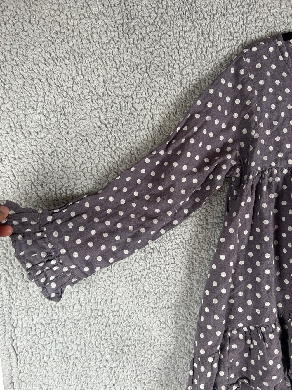 Heart’s Desire by Mary Grace Polka Dot 100% Linen Ruffled Flowy Fit Top Size S - Picture 9 of 16